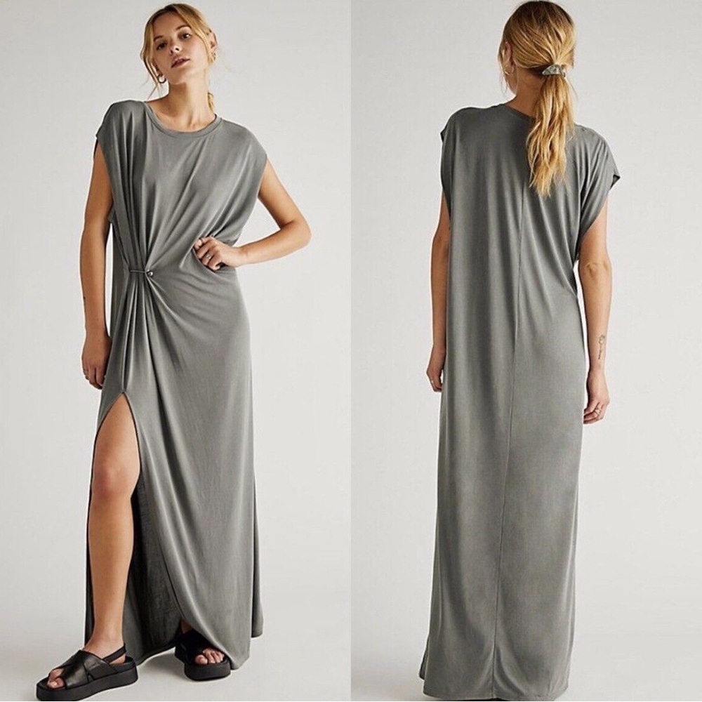 Free People Bianca Greenish grey Maxi Boho Dress goddess Size XS With Tags